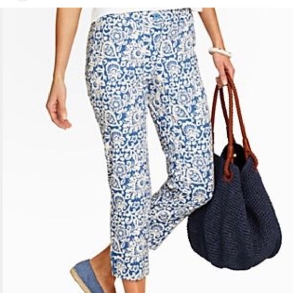 Talbots The Perfect Skimmer Pants 8P Blue White Floral Pattern - Picture 1 of 6